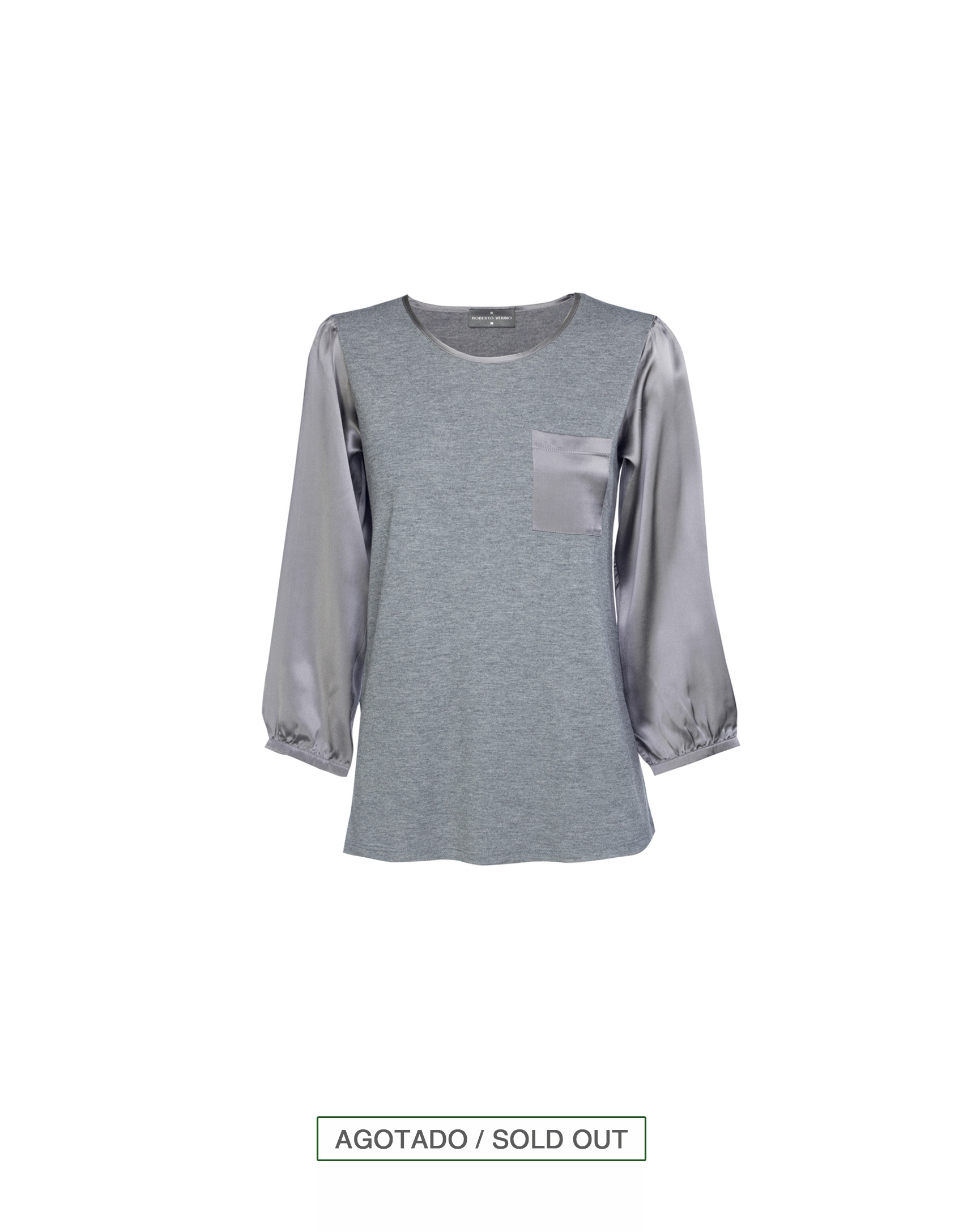 Blusa gris escote redondo y bolsillo