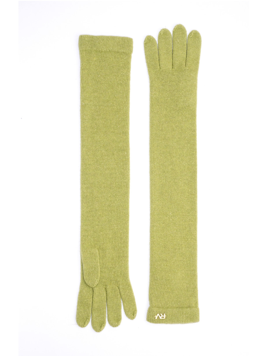 Long green knit gloves