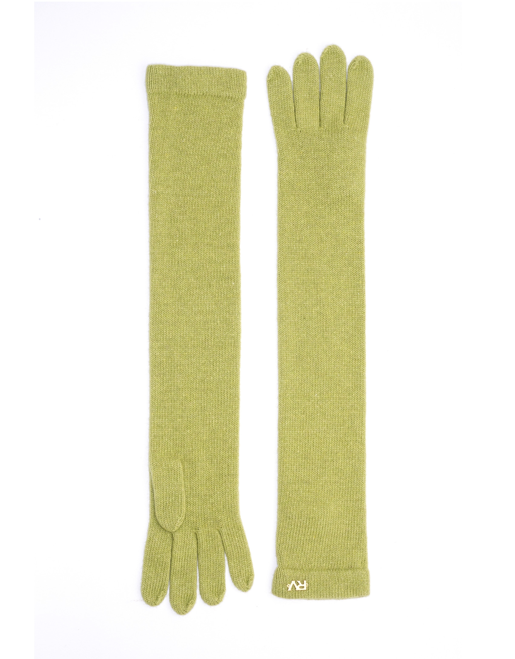 Long green knit gloves