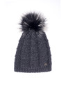 Gorro punto pompón pelo gris
