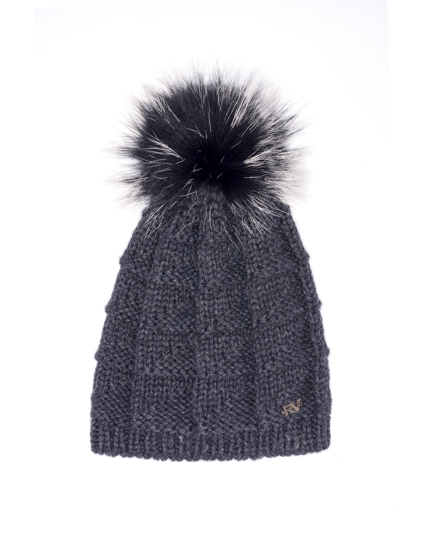 Gorro punto pompón pelo gris