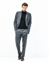 Gray pinstriped suit