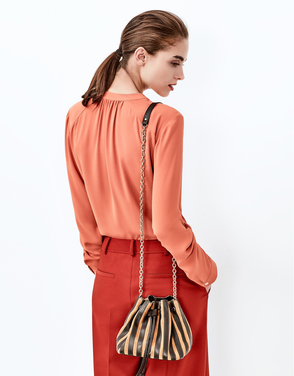 Brick red blouse with round neckline