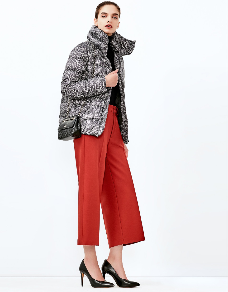Brown print short ski jacket