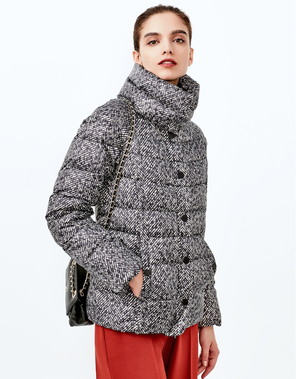 Brown print short ski jacket