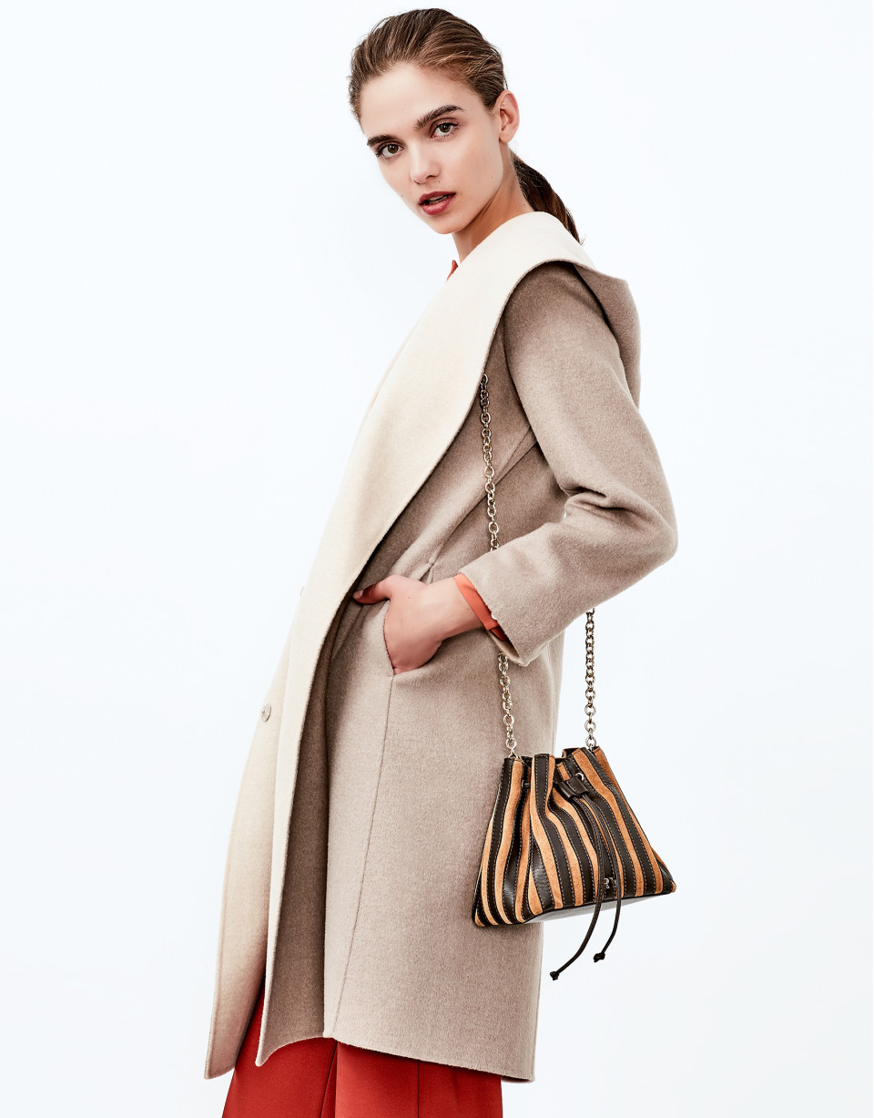 Beige double face hooded coat