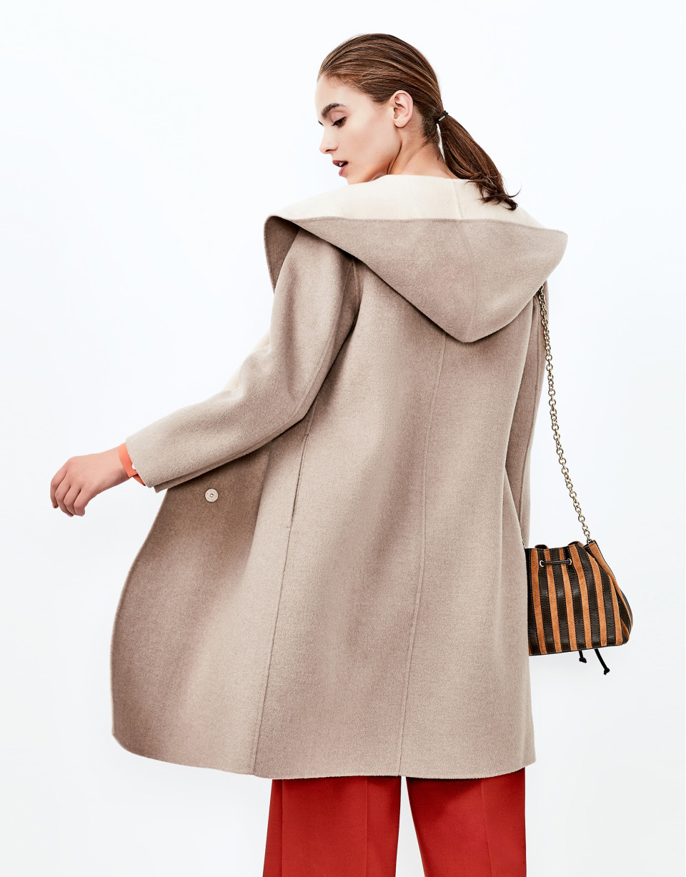 Beige double face hooded coat