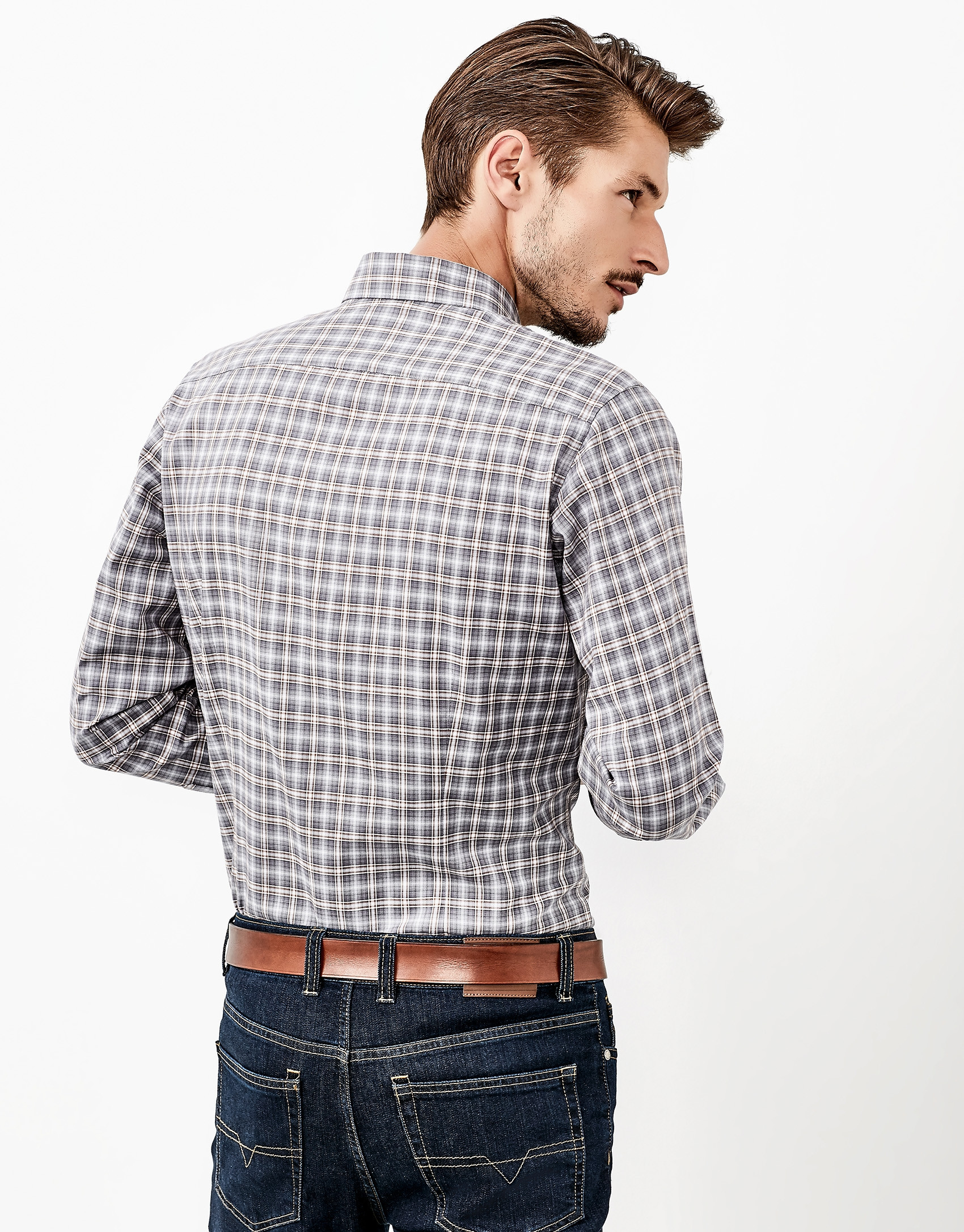 Camisa cuadros gris y marrón