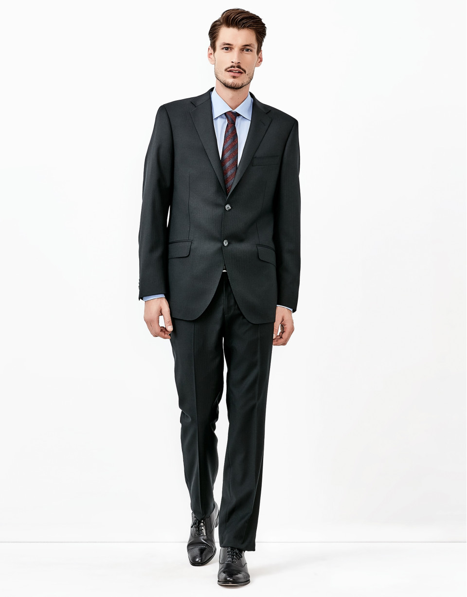 Black herringbone suit