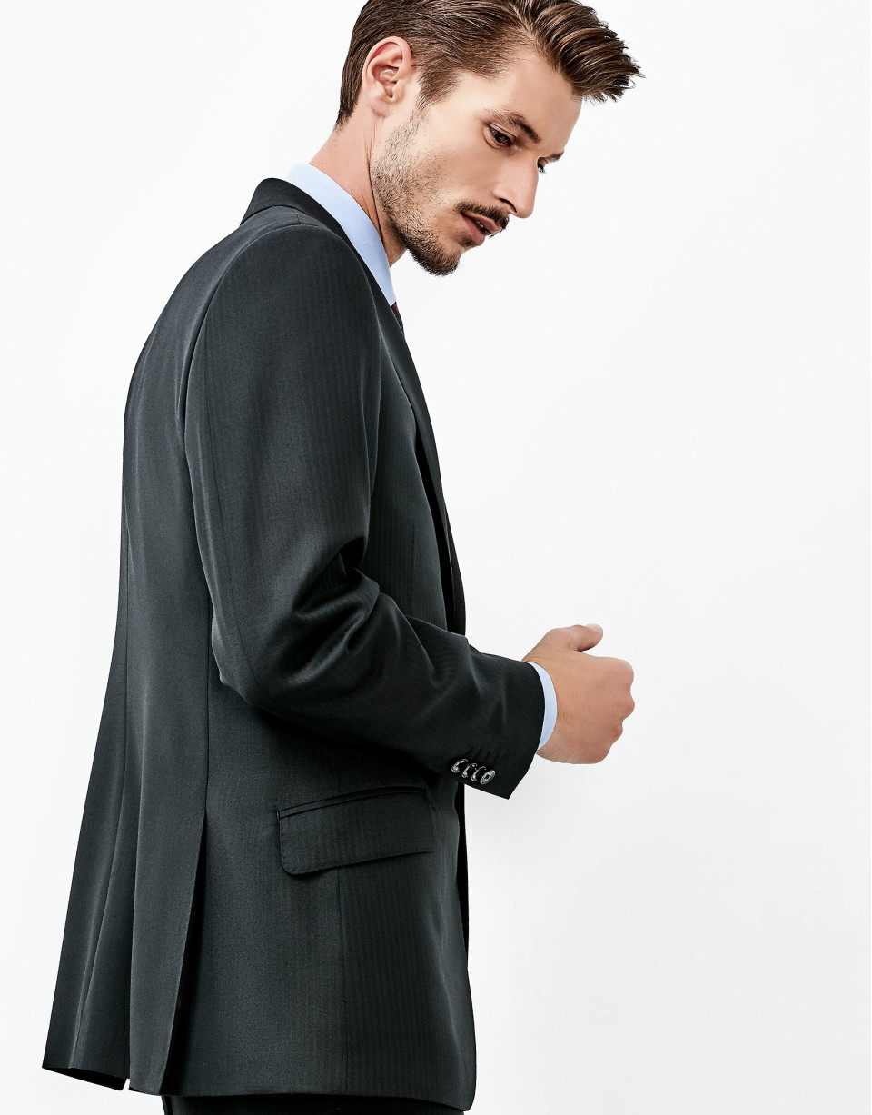 Black herringbone suit