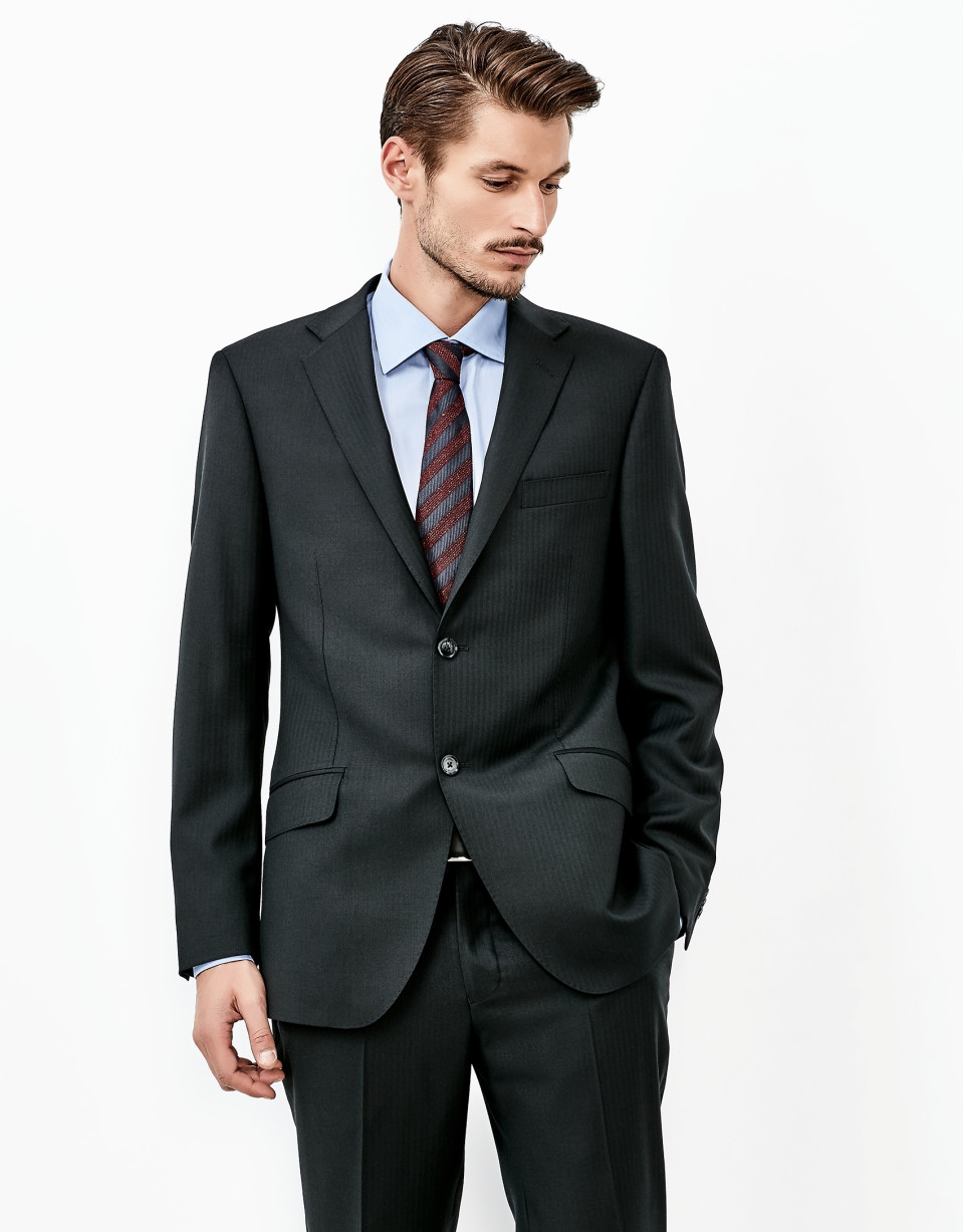 Black herringbone suit