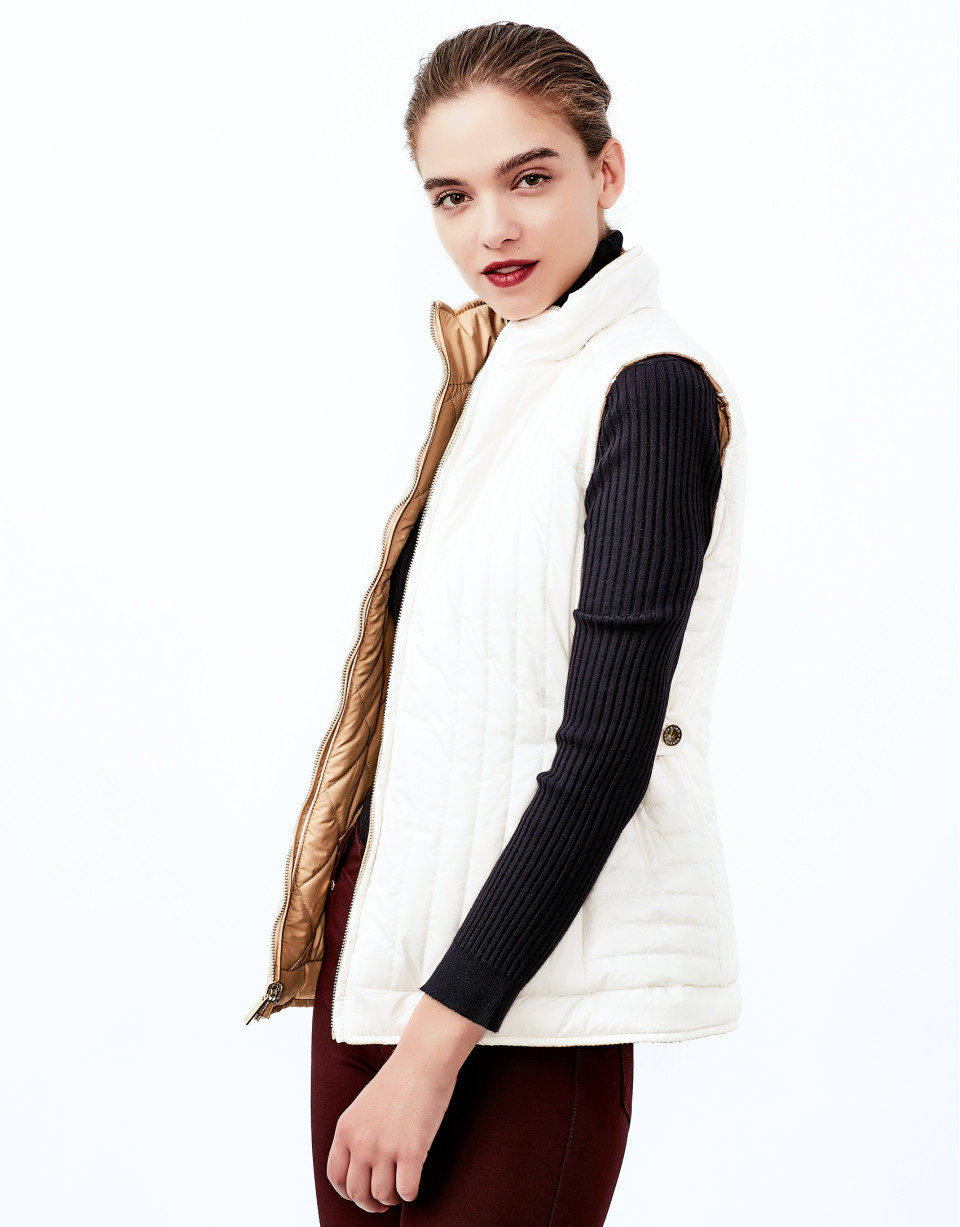 Beige reversible quilted vest