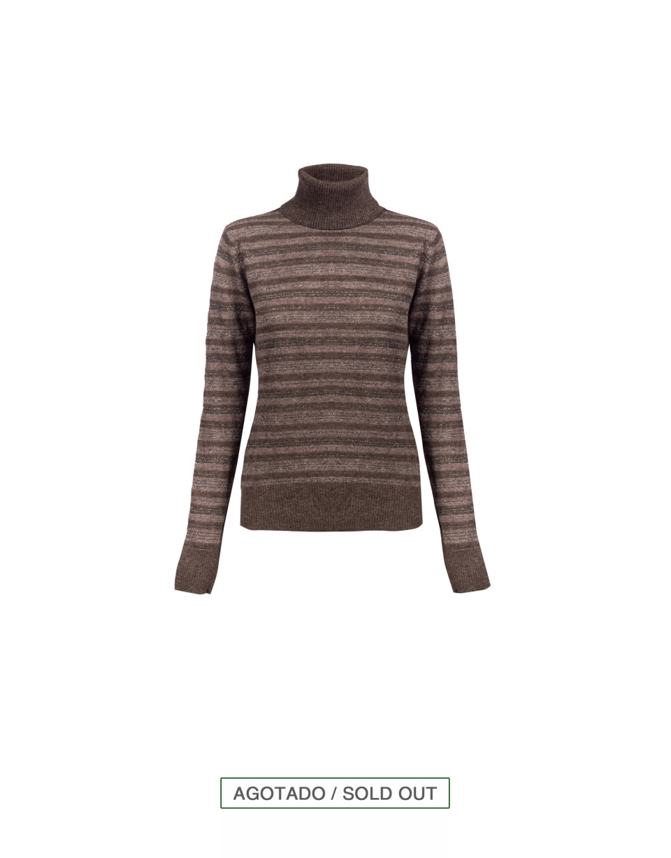 Brown stripe roll collar pullover