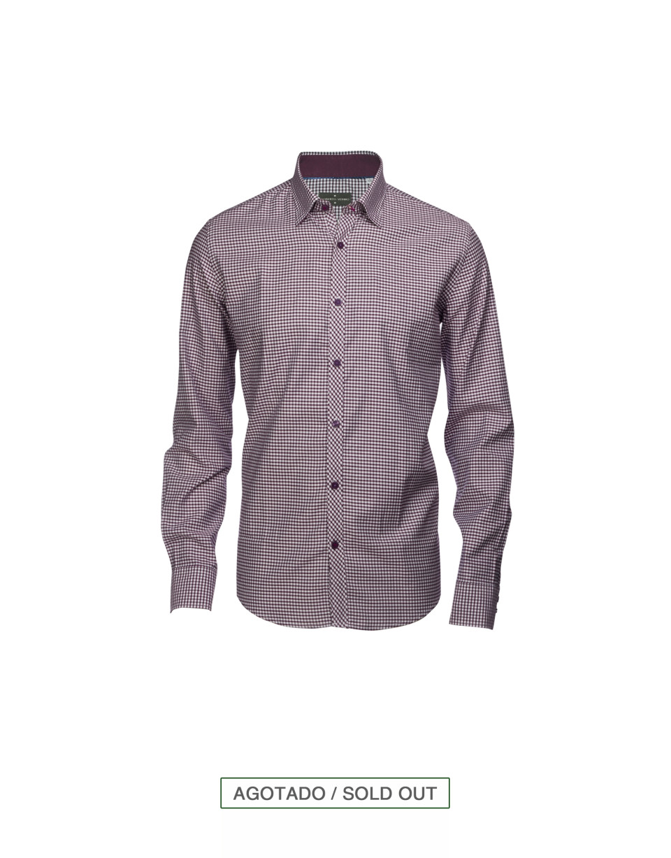 Bordeaux and grey gingham/Vichy casual shirt