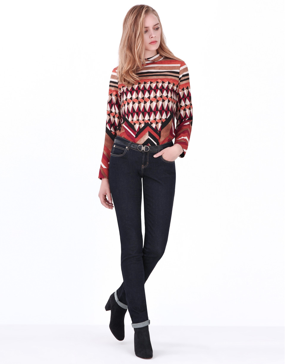 Blusa estampado geométrico marrón