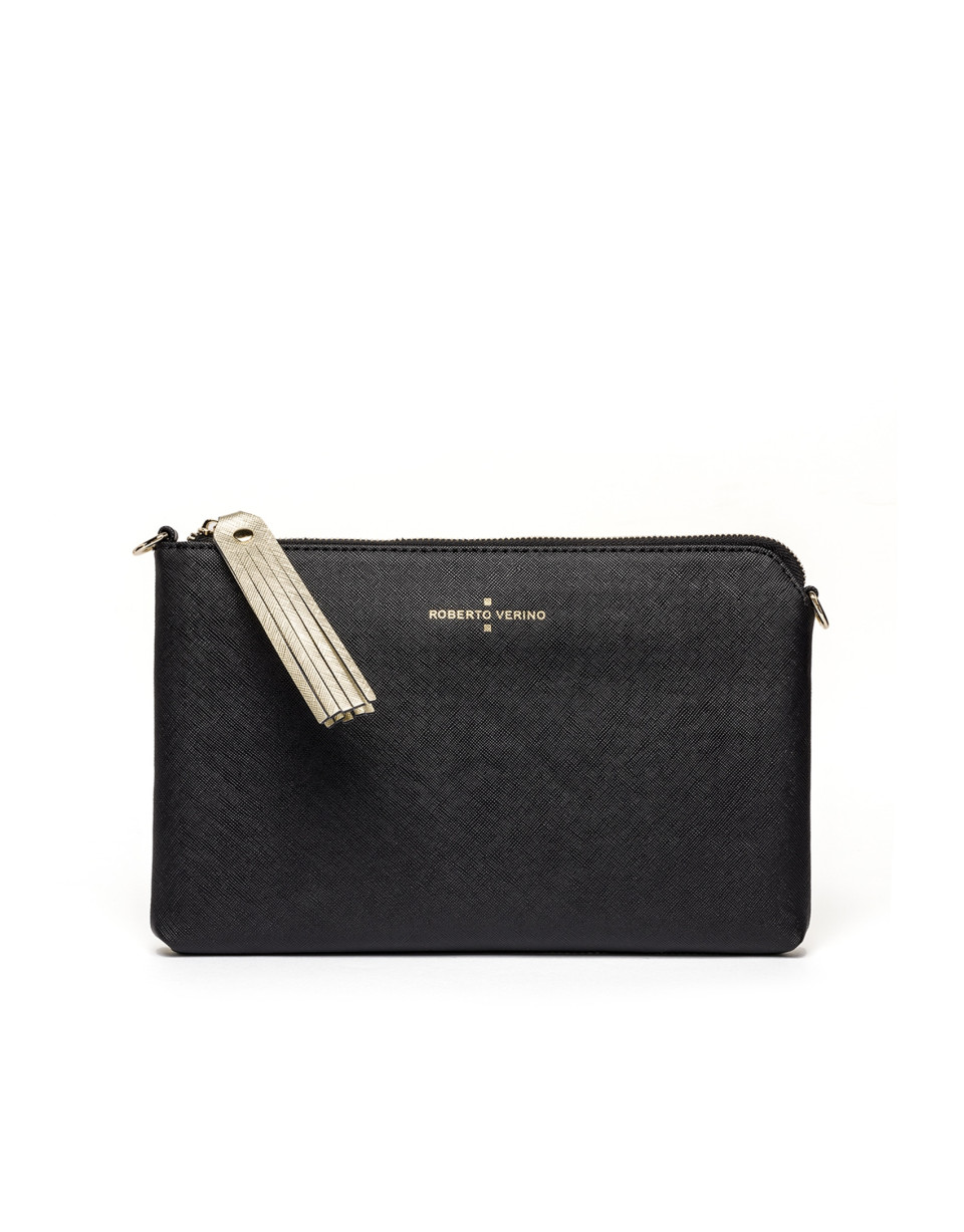 Bolso clutch piel saffiano negro/dorado Lisa
