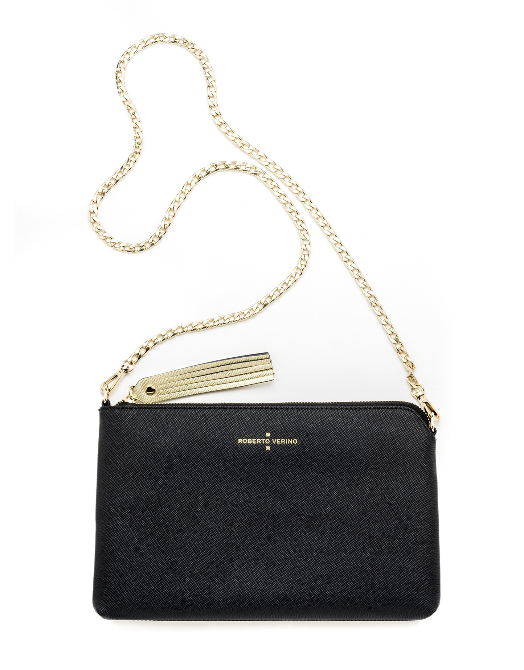 Bolso clutch piel saffiano negro/dorado Lisa