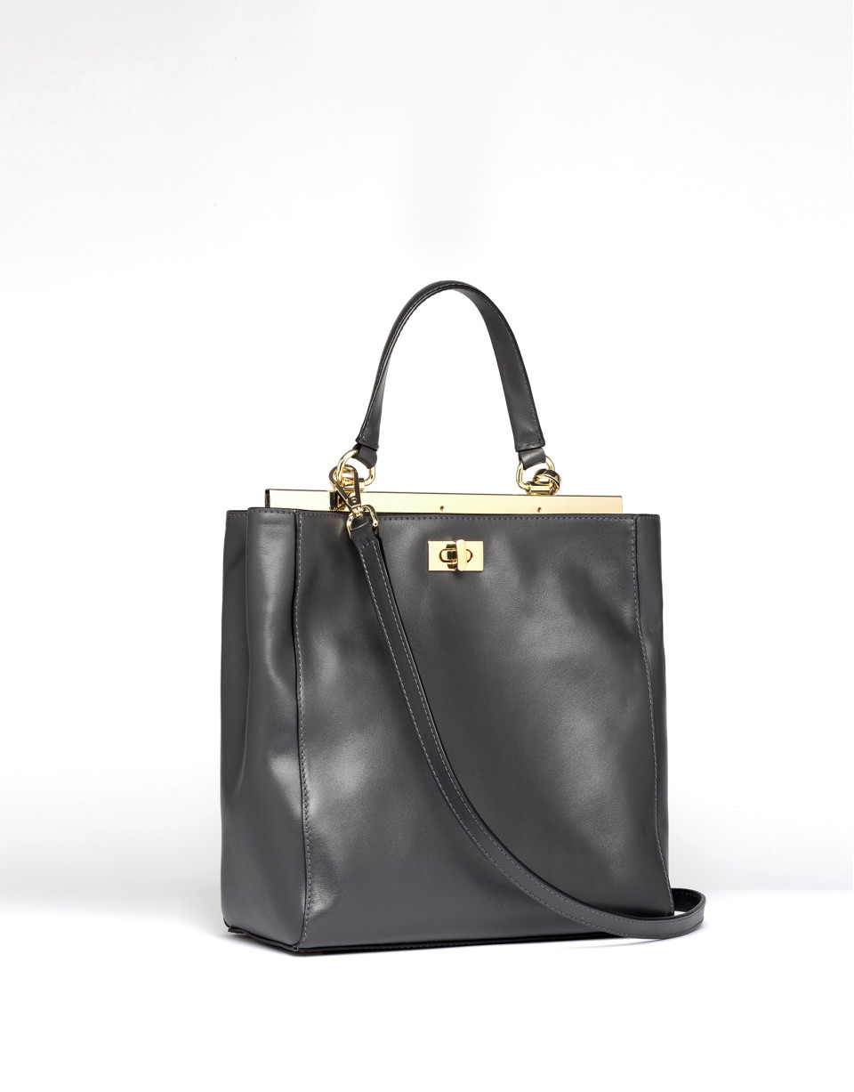 Bolso tote piel antracita Baver nano
