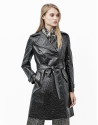 Black embossed alligator leather trench coat