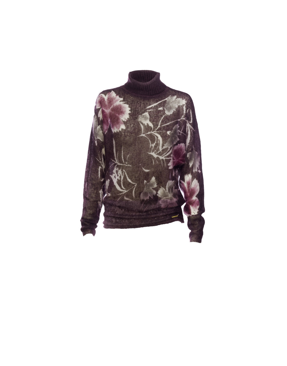  Mohair floral print wine pullover