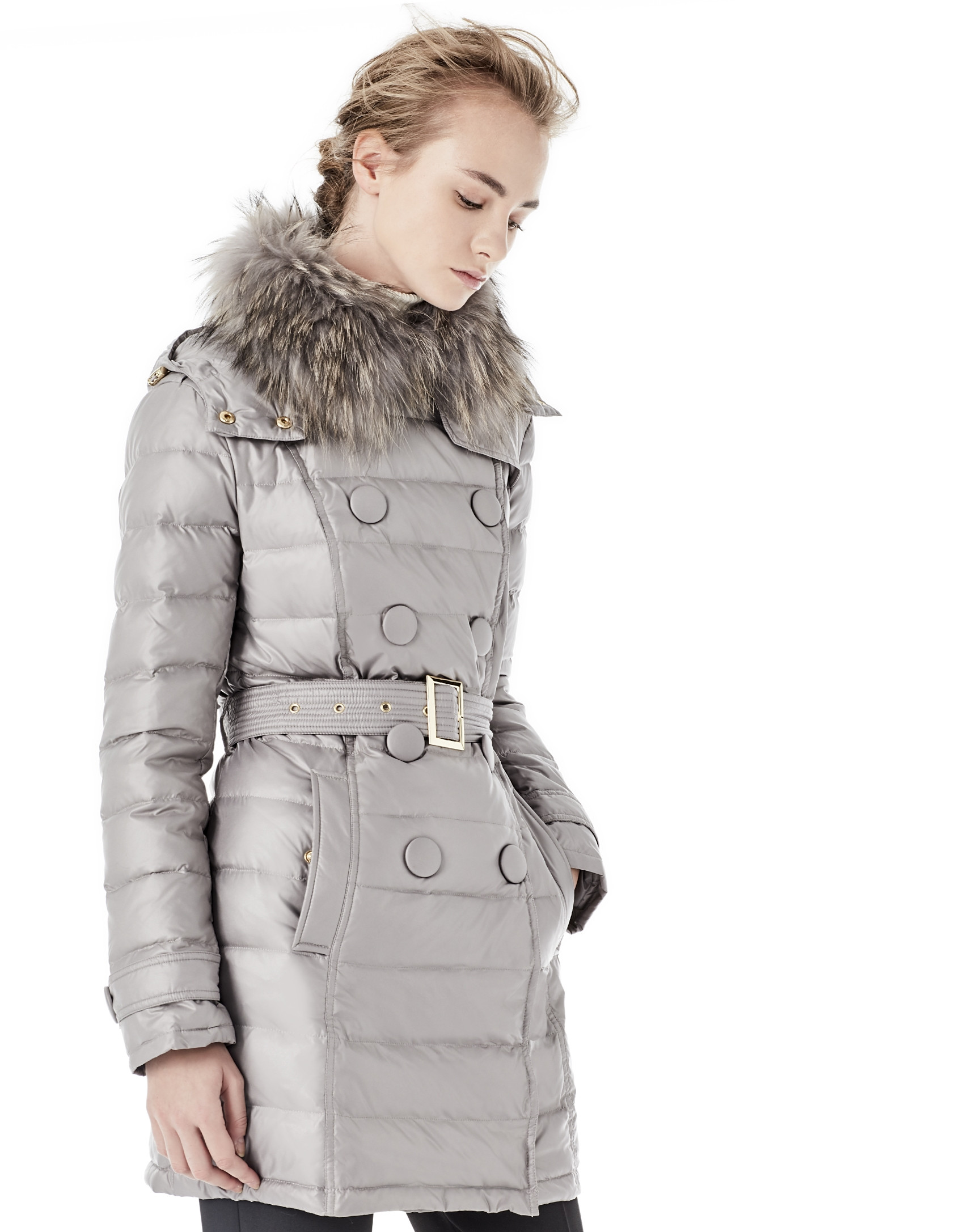 Long grey windbreaker with hood