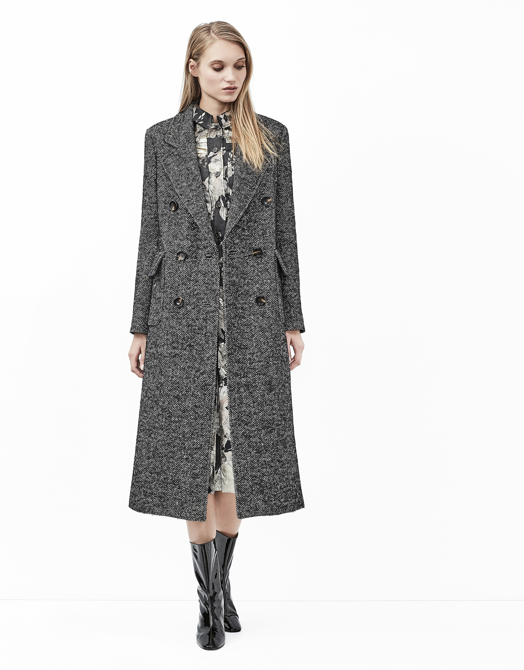 Abrigo tweed espiga gris