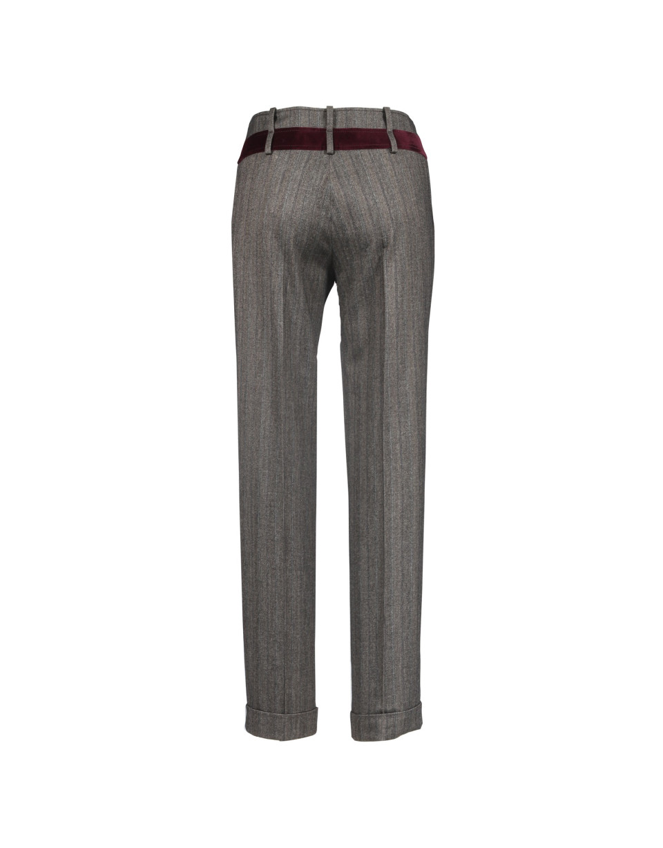Grey pants contrasting velvet