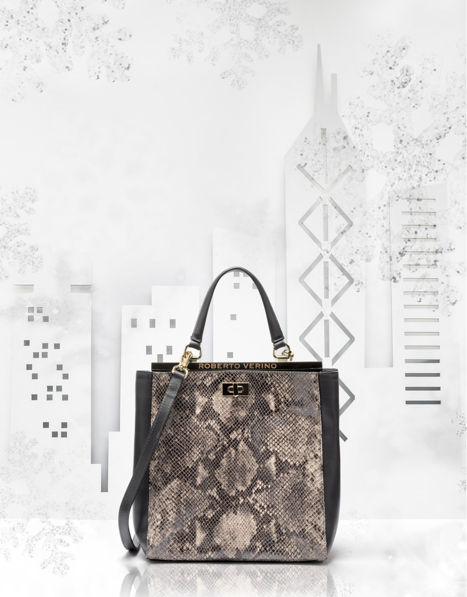 Steel gray leather Baver tote bag