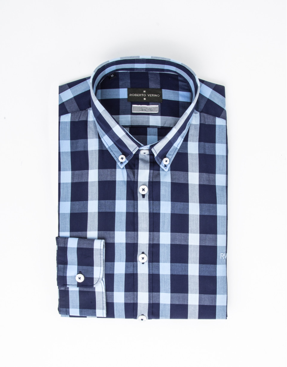 Camisa vestir cuadros marino/celeste