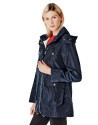 Blue hooded trench coat