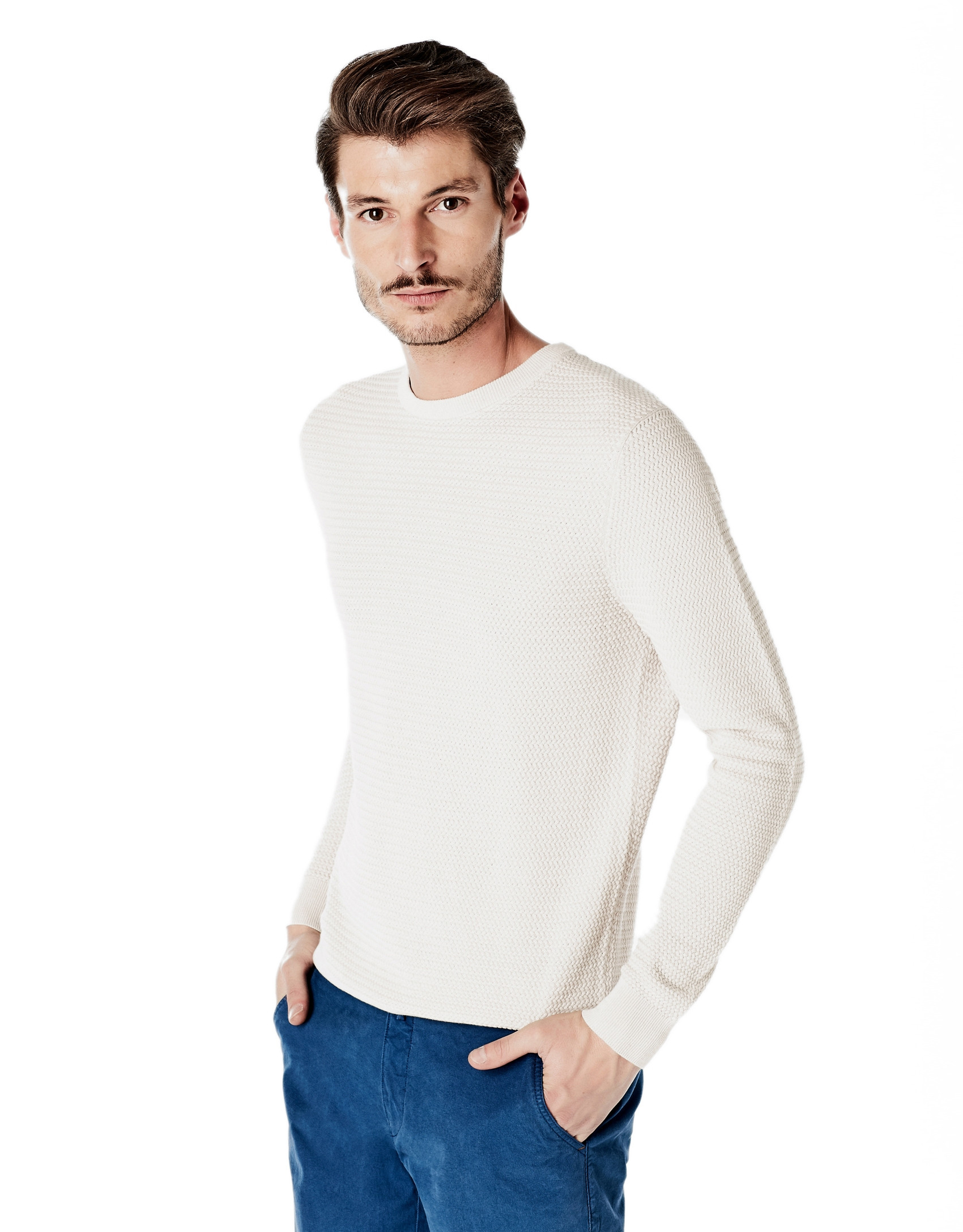 Beige structured square neck sweater