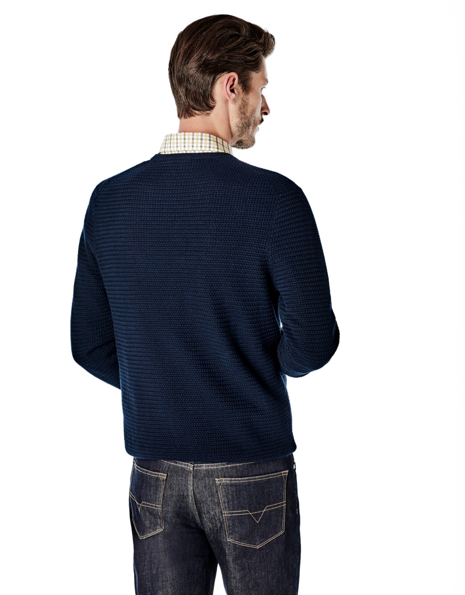 Navy blue structured square neck sweater