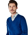 Deep blue cotton V-neck sweater