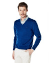Deep blue cotton V-neck sweater