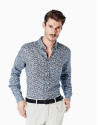 Camisa sport lino estampado flores marino