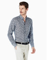 Camisa sport lino estampado flores marino