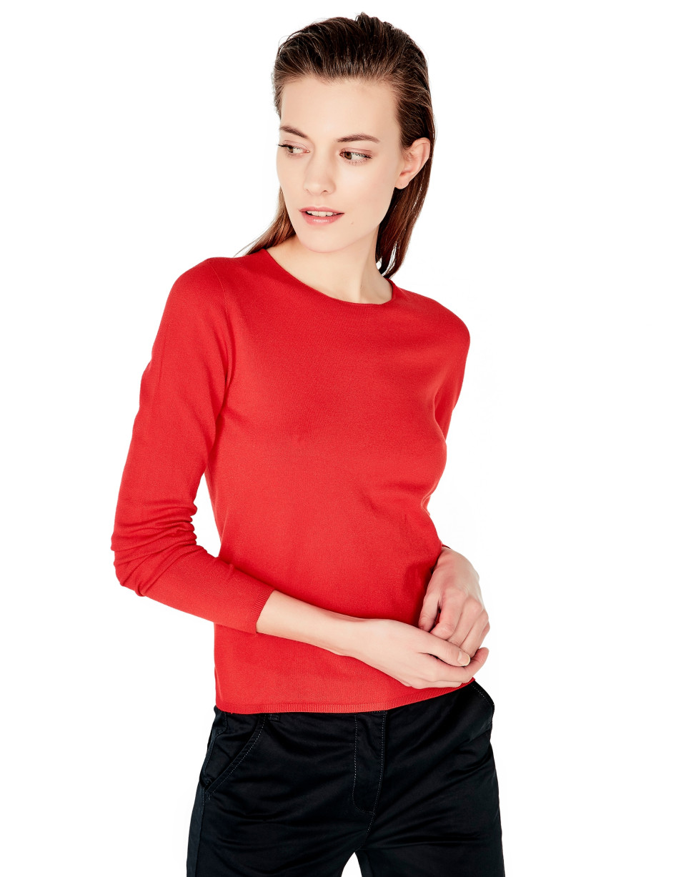 Red sweater with square neck
