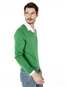 Green cotton V-neck sweater