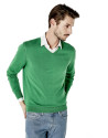 Green cotton V-neck sweater
