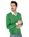 Green cotton V-neck sweater