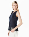 Blue top with tie pin