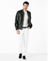 Black leather bomber jacket