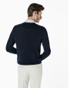 Navy blue cotton V-neck sweater