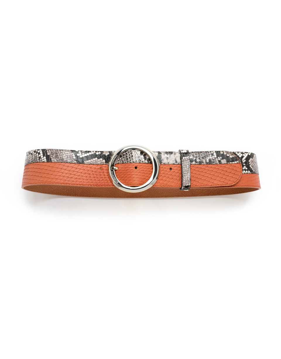 Snakeskin and orange embossed belt