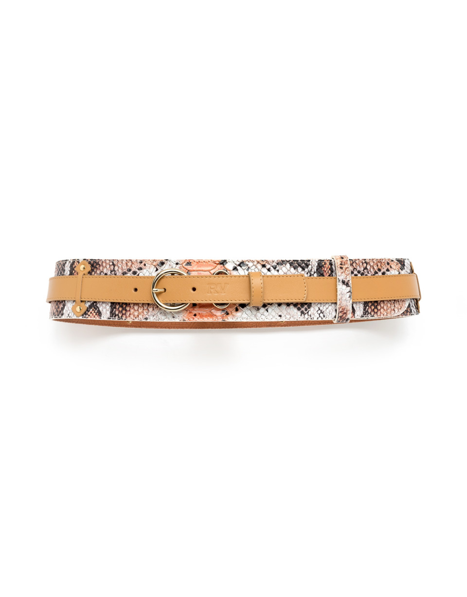 Beige/Orange combination double belt