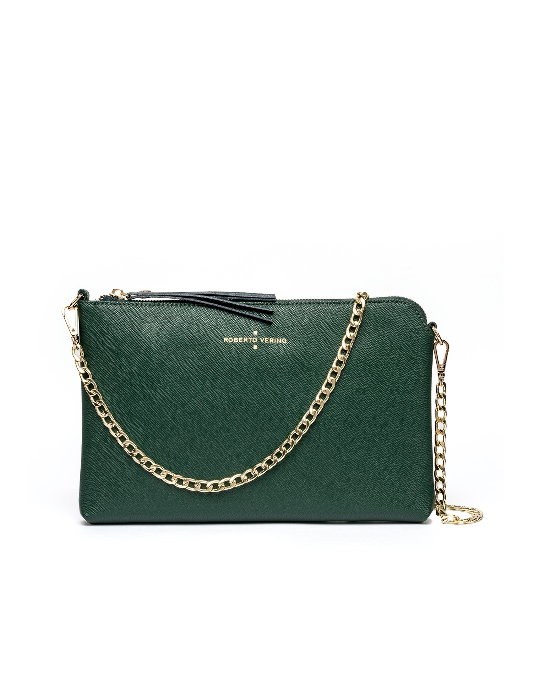 Bolso clutch piel saffiano verde oscuro Lisa