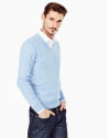 Light blue cotton V-neck sweater