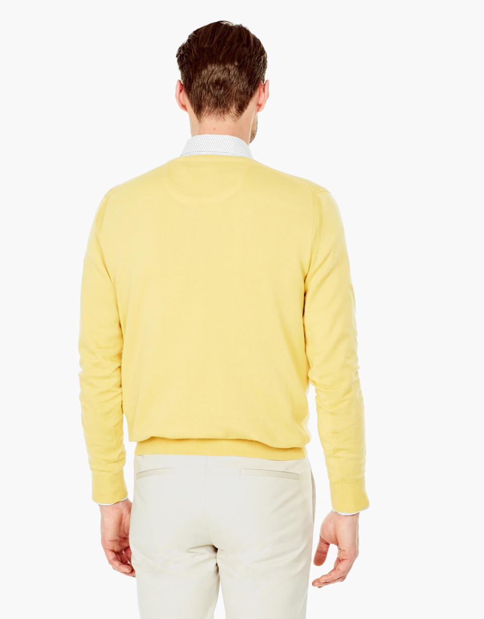 Yellow cotton V-neck sweater