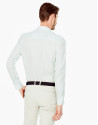 Navy blue and green print linen sport shirt