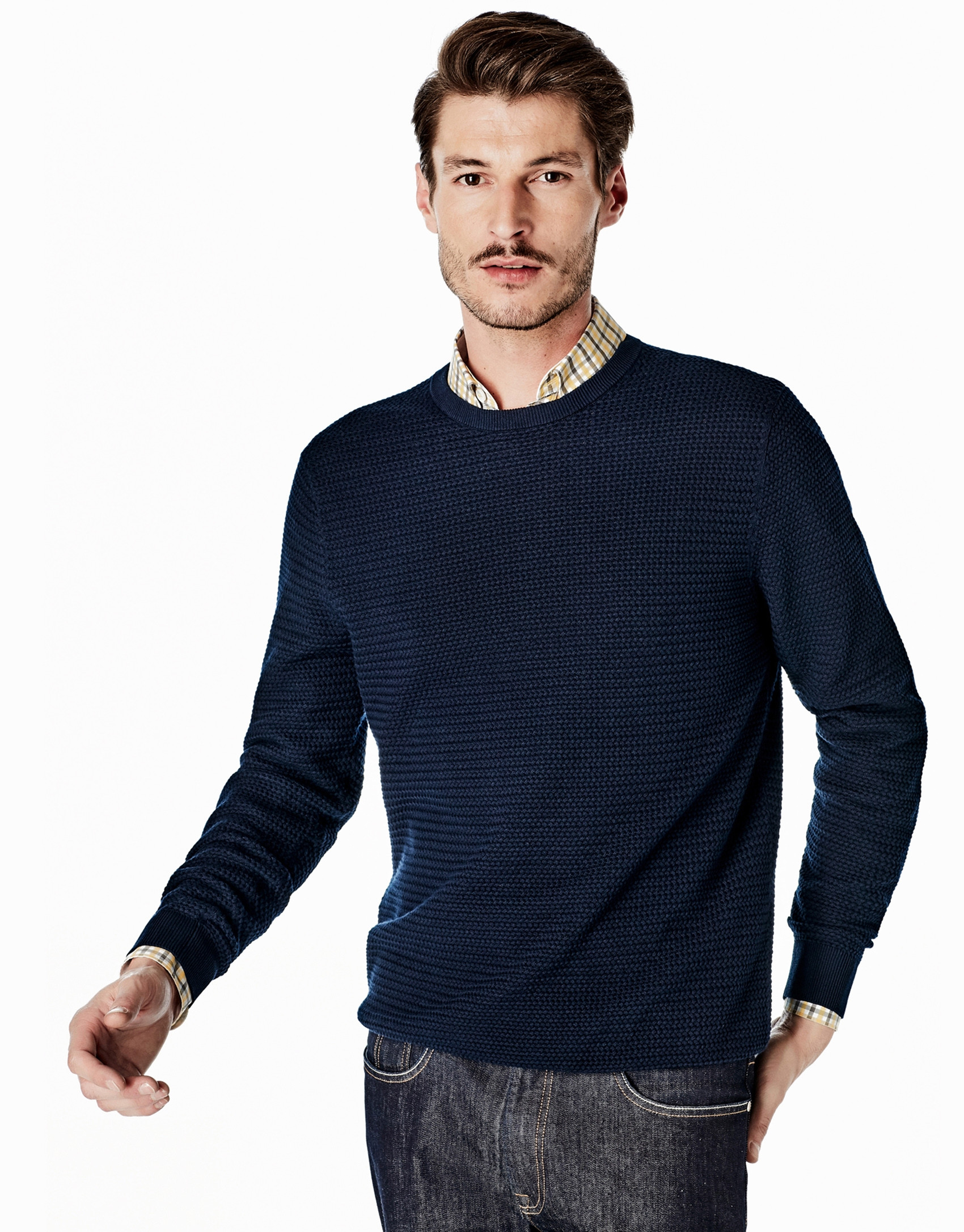 Navy blue structured square neck sweater
